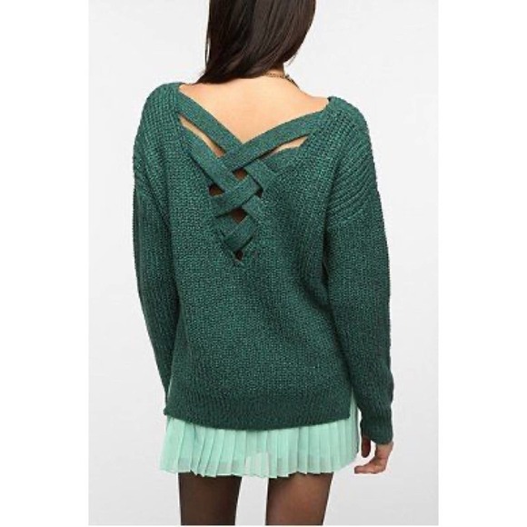 Urban Outfitters chunky‎ crisscross green sweater S - Picture 1 of 6
